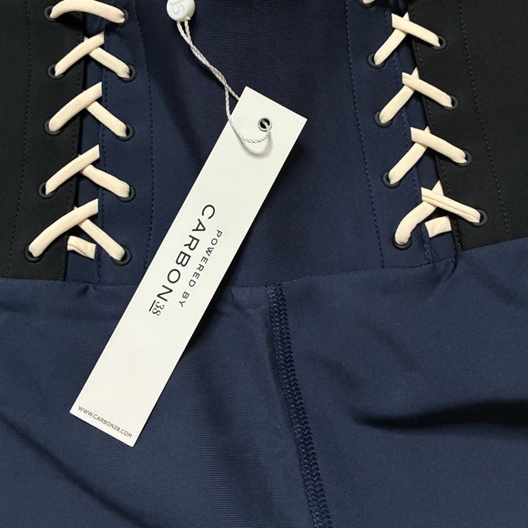 Brand New Jonathan Simkhah Carbon38 Navy Blue and Black Lace-Up Leggings. Sz S - Picture 2 of 3
